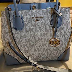 Michael Kors baby blue and white purse